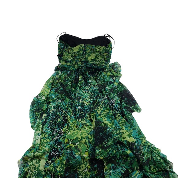 Deb Green Abstract Print Strapless Jewel Embellished Prom Gown - Picture 5 of 6